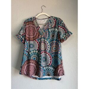 Rapbin Mandala Print High Low V-Neck Tunic Top Shirt Boho Multicolor Size Large